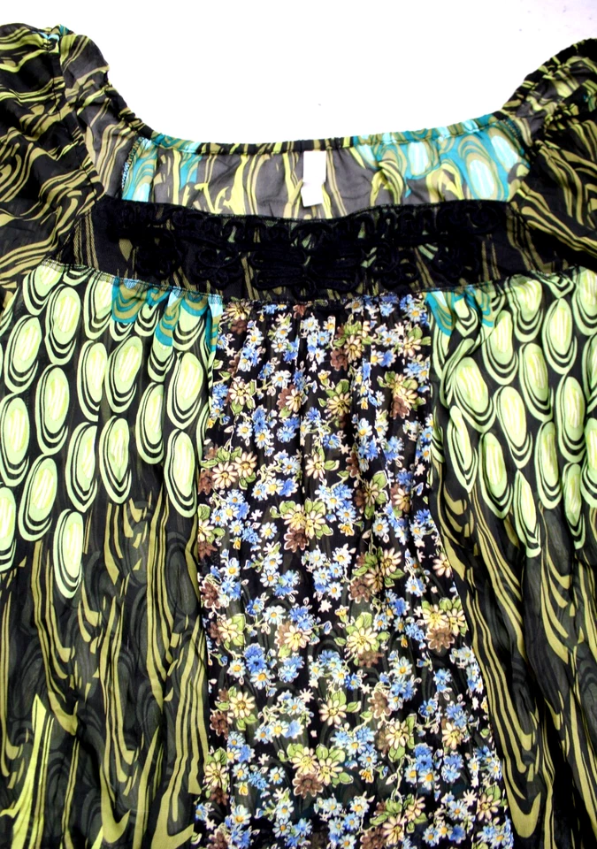 XHILARATION BLUSA TÚNICA Damas Talla XXL Marrón Verde Floral Manga 3/4 Sedosa Foto 2 de 4