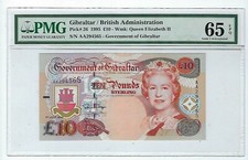 GIBRALTAR 10 POUNDS P# 26 1995 QUEEN ELIZABETH II .  PMG 65 EPQ .