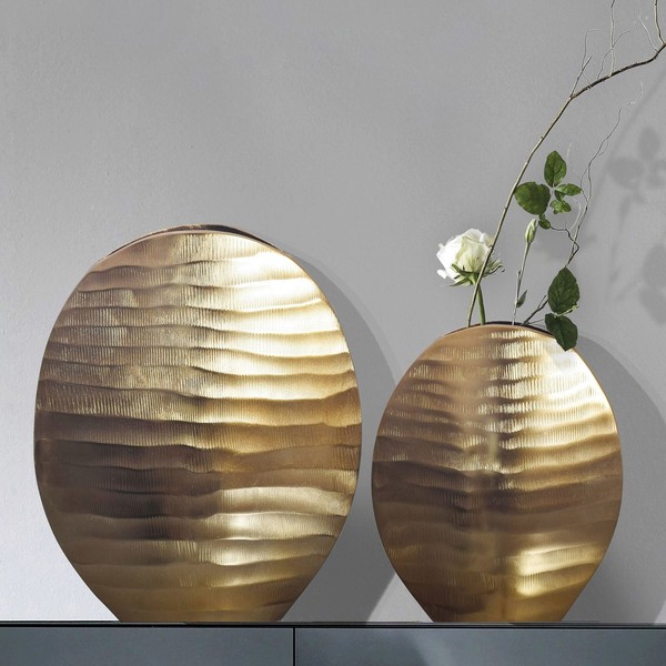 Vase 2Er Set Finebuy Blumenvase Aluminium Tischvase Dekovase Gold Wellenmuster-image