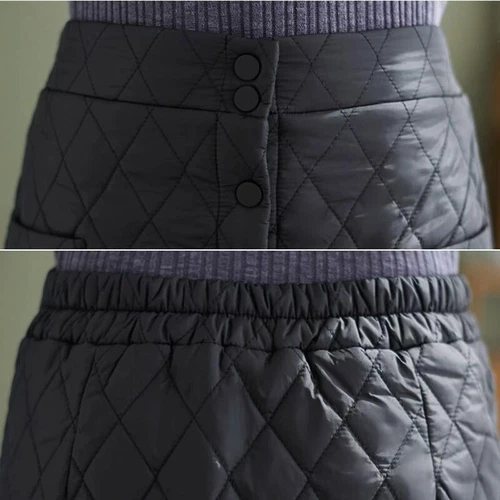 Damen A-Linie Midi Rock Hohe Taille Gesteppt Gepolstert Knopf Tasche Locker Warm Freizeit - Bild 9 von 9