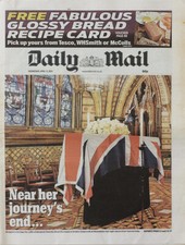 DAILY MAIL NEWSPAPER 17 APR 2013 . MARGARET THATCHER DEAD . FUNERAL FRONT COVER