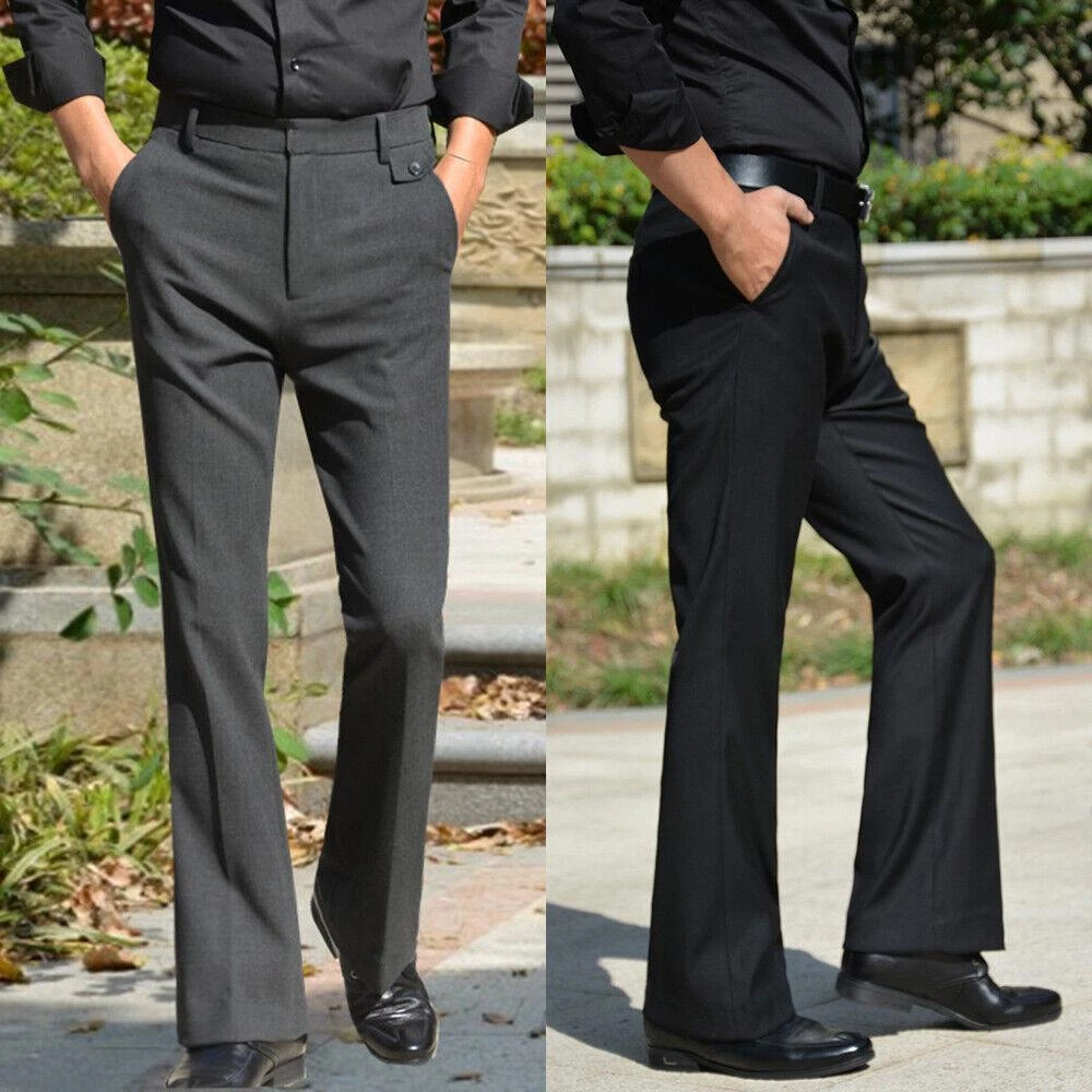 Men's Formal Flared Bell Bottom Dress Pants Casual Slim Fit Fashion  Trousers New