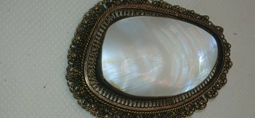Vintage Mother of Pearl & Marcasite Brooch Pin Silver Jewelry