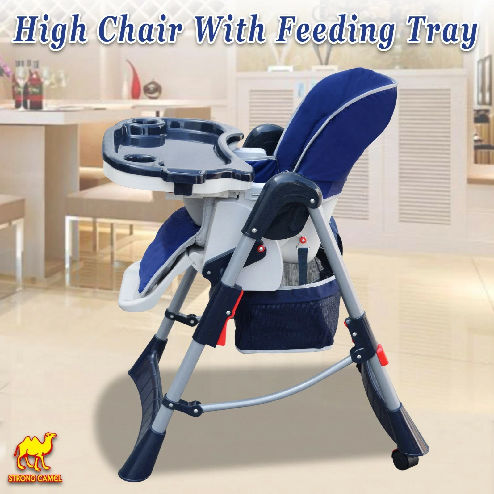 Folding Convertible Child Booster Highchair Baby Feeding Tray Seat 2 Wheel Locks