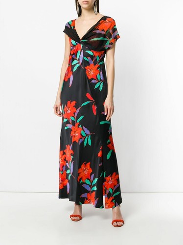 DIANE von FURSTENBERG Floral Print Cold Shoulder Side Slit Slip Maxi Dress 8 = M - Picture 4 of 12