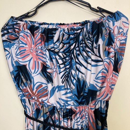 Sandiva Jumpsuit Womens Medium Strapless Tropical Tassel Belt Resort Vacation - Picture 4 of 8
