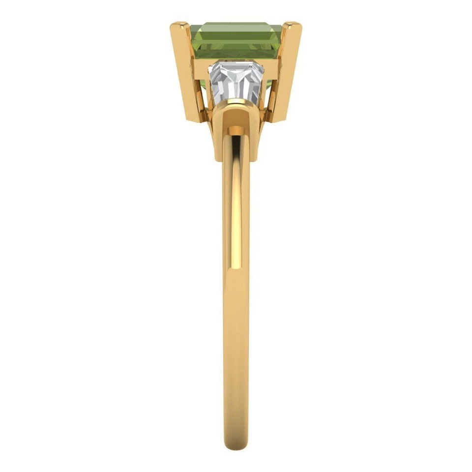 Anillo de compromiso de 3 piedras de peridoto natural talla esmeralda de 1,62 quilates (oro amarillo de 14 quilates) Foto 3 de 4