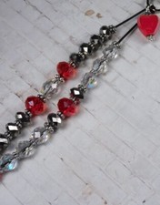 Red Heart Beaded Purse Charm Bag Clip Crystal Glass Rhinestone Handmade New