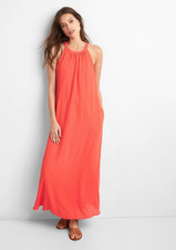 PRETTY GAP WOMEN'S CORAL DRAPED HALTER MAXI LINED DRESS PETITE Sz SP