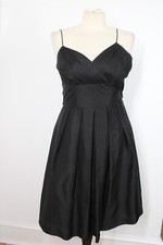 Ann Taylor 0 Black Silk Spaghetti Strap Fit & Flare Dress Tie Waist Bow