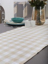Cotton Table Runner Checkered Beige White