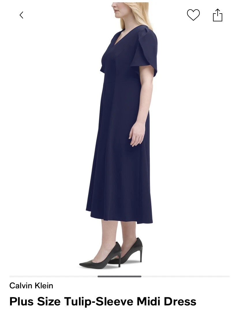 Calvin Klein Plus Size W18Tulip Sleeve Midi Dress Indigo Color