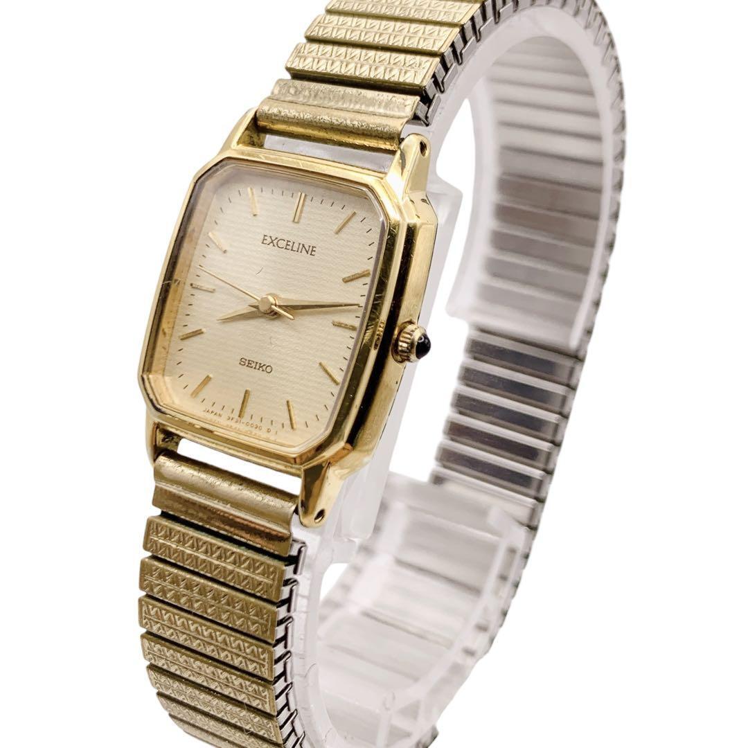 時計 SEIKO EXCELINE 3F31-5000 LADIES QUARTZ NEAR MINT *** SEIKO EXCELINE 3F31-5000 Gold White Women's