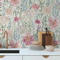 Vliestapete Blumen Abstrakt Aquarell Optik Weiß Grau Rosa 39695-2 (4,71€/1Qm)