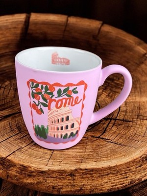 Punch Studio Rome Italy Themed Ceramic Mug with Pink Soft Touch Coating - 20 oz