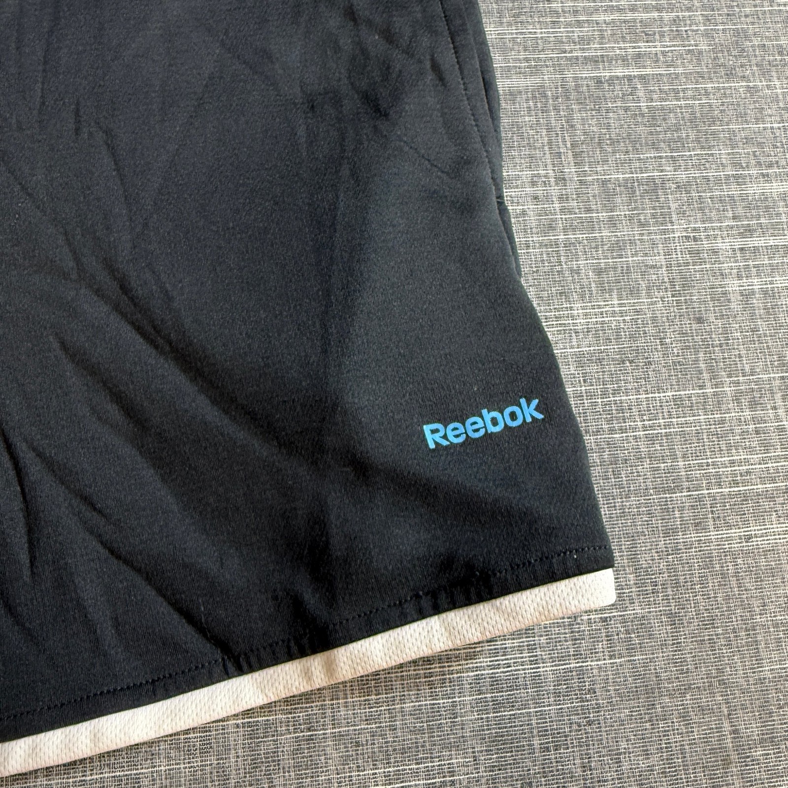 Reebok PlayDry Shorts Women's M Black Blue Logo Drawstring Athletic image 2