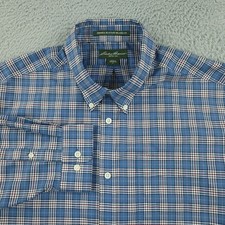Eddie Bauer Shirt Mens Extra Large Blue Plaid Wrinkle Resistant Long Sleeve