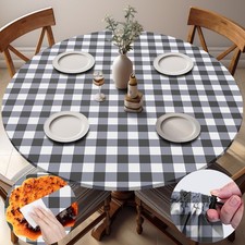 Fitted Round Tablecloth Waterproof Table Cloth Vinyl Indoor Outdoor Circle Co...