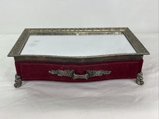 Vintage Ornate Metal Jewelry Trinket Box Velvet Drawer Vanity Mirror