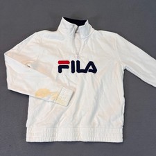 FILA 1/4 Zip Fleece Pullover Sweatshirts Mens Small White Logo Classic Y2K Sport