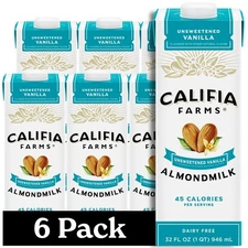 Califia Farms-Unsweetened Vanilla Almond Milk, 32 Oz (Pack of 6), Dairy Free,