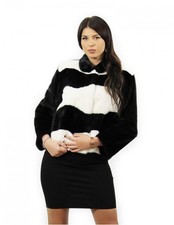 Giacca taglia 44 in pelliccia di visone a pelle intera colore bianco e nero c...