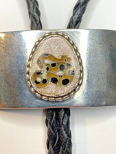 Unique Sterling Silver Rectangle Bolo with Enameled Rattlesnake Center