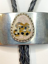 Unique Sterling Silver Rectangle Bolo with Enameled Rattlesnake Center