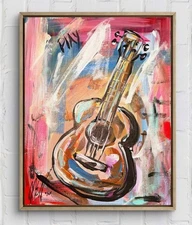 Maria Art GUITAR PLAY JAZZ 14x11 CANVAS BOARD Abstract Expression DECOR ORIGINAL