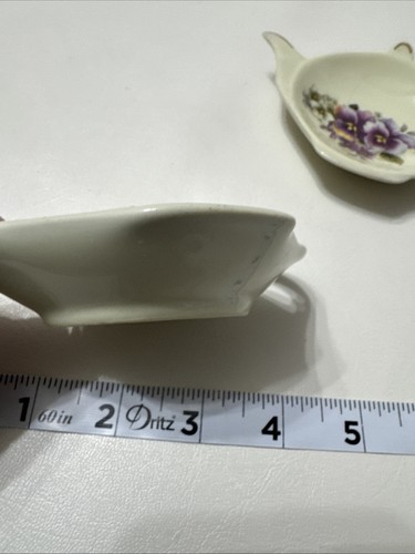 Vintage 2 Teapot Shaped Trinket Dish Purple Pansy Flower Floral Design - Picture 10 of 10