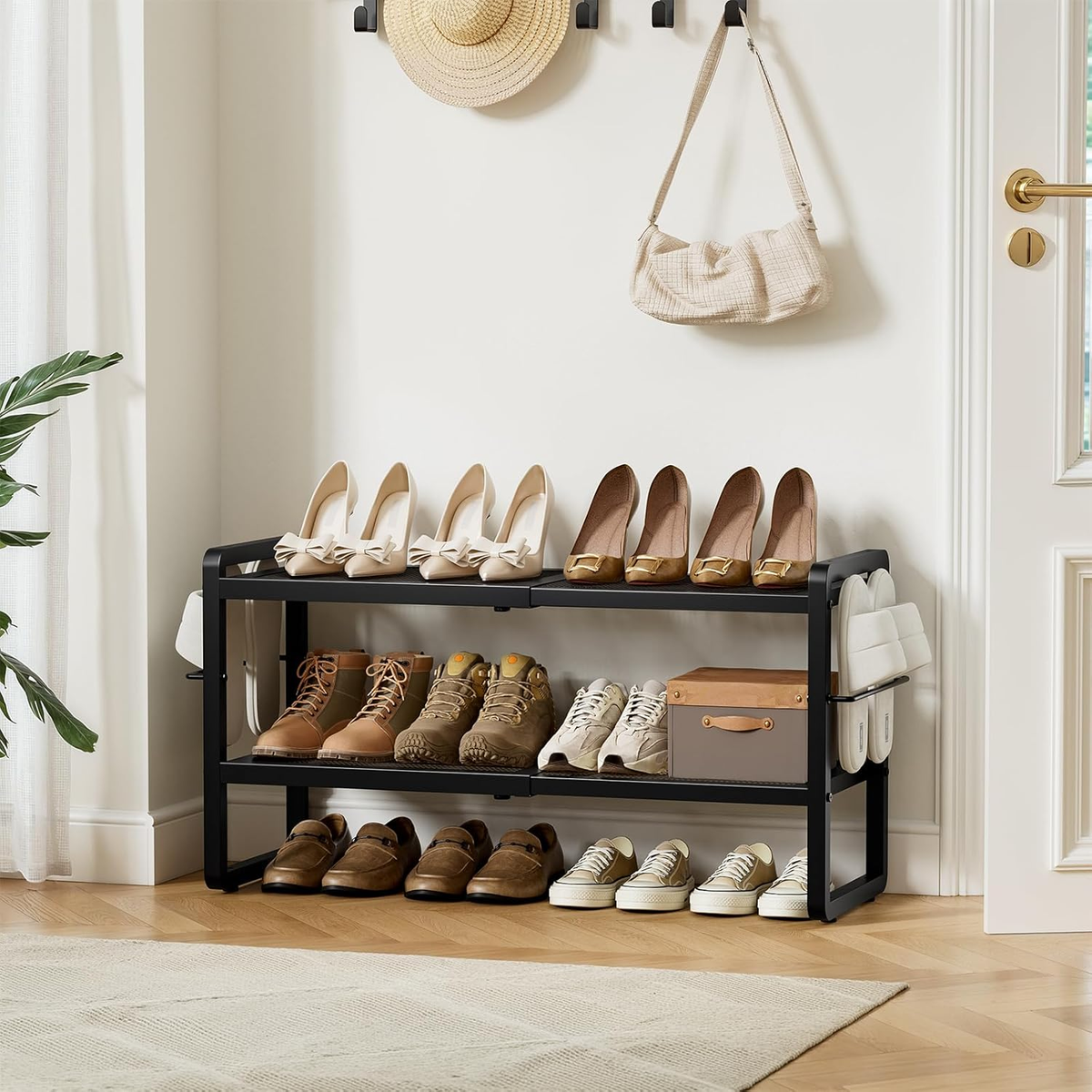 2 Tier Expandable Shoe Rack for Closet, Adjustable Heavy Duty