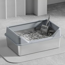 Stainless Steel Litter Box Enclosure with Lid High Side Large Cat Litter Tray