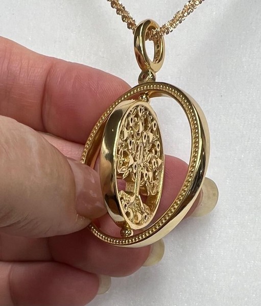 Alternate view of Genuine Gemstone 14k Gold Solid 925 Tree Life "spinner" Necklace Real