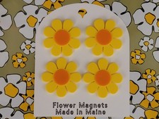 Flower Power Retro Magnets - 4x Yellow w/ Orange - Vintage Retro MCM - NEW!
