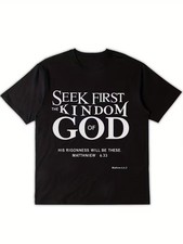 Men's Christian Faith T-Shirt with "Seek First Kingdom of God" Bible Verse Matth