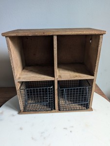 Rustic Wood Wall Organizer w Wire Baskets Farmhouse Storage Shelf Bathroom Entry