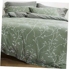 Duvet Cover Set Size Washed Cotton Full/Queen Green and White Thick Branch