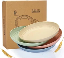 Unbreakable Wheat Straw Plates 9 Inch, Reusable Lightweight Deep Plates Dinner D