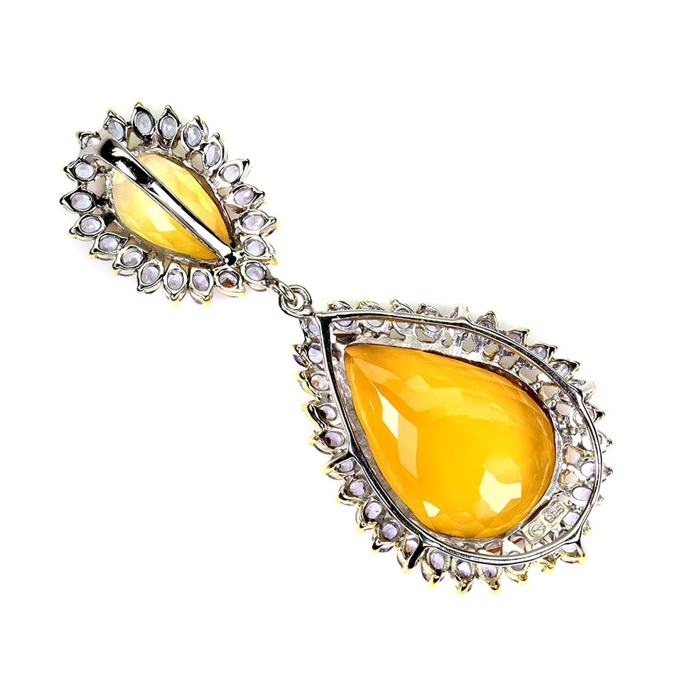 925 Pendente Argento Sterling Citrino 75ct Tanzanite Gemma Gioielli Fatto Big - Immagine 2 di 4