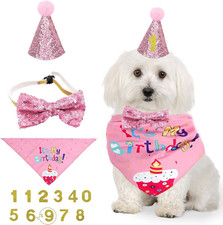 4 Pezzi Cane Compleanno Bandana Cappello Papillon Set, Cappello Compleanno per A