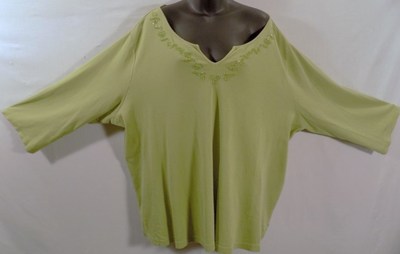 Cute Beaded Bib WHITE STAG Woman's Plus Sz 22W/24W 3/4 Sleeves Cotton Tunic Top