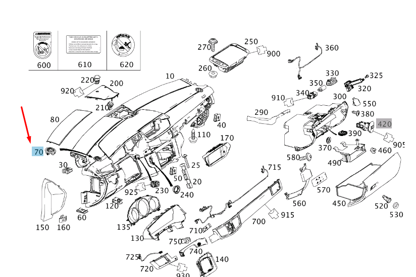 MERCEDES-BENZ E W212 Armaturenbrett-Zierring links A21283103599051