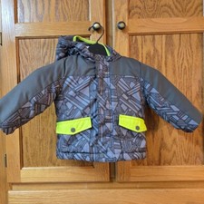 Cat  Jack Boy Toddler Gray/Lime Winter Fleece Lined Coat size 18 months EUC