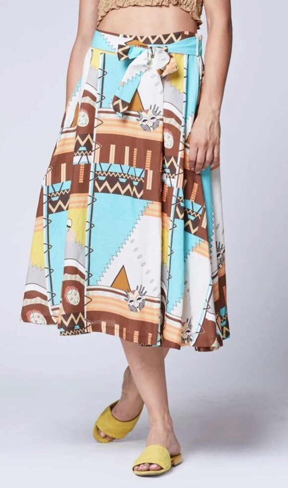 Baci Linen Blend Aztec Patchwork Belted Maxi Skir… - image 4