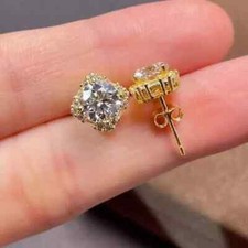 3Ct Lab Created Diamond Push Back Halo Stud Earrings 14K Yellow Gold Finish
