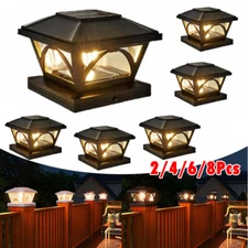 2/4/8 Pcs Outdoor Flame Light Solar Post Deck Fence Cap 3.5x3.5 4x4 5x5 Bright