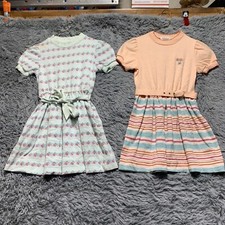 LOT OF 2 HEALTH-TEX Vintage Pastel Floral Dress Short Sleeves GIRLS 1970'S 6X