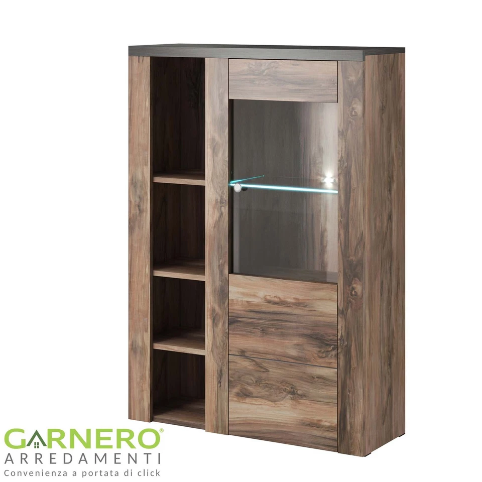 Credenza alta design moderno anta ripiani 100x145cm noce rovere grigio PALOMA 2 - Immagine 3 di 4