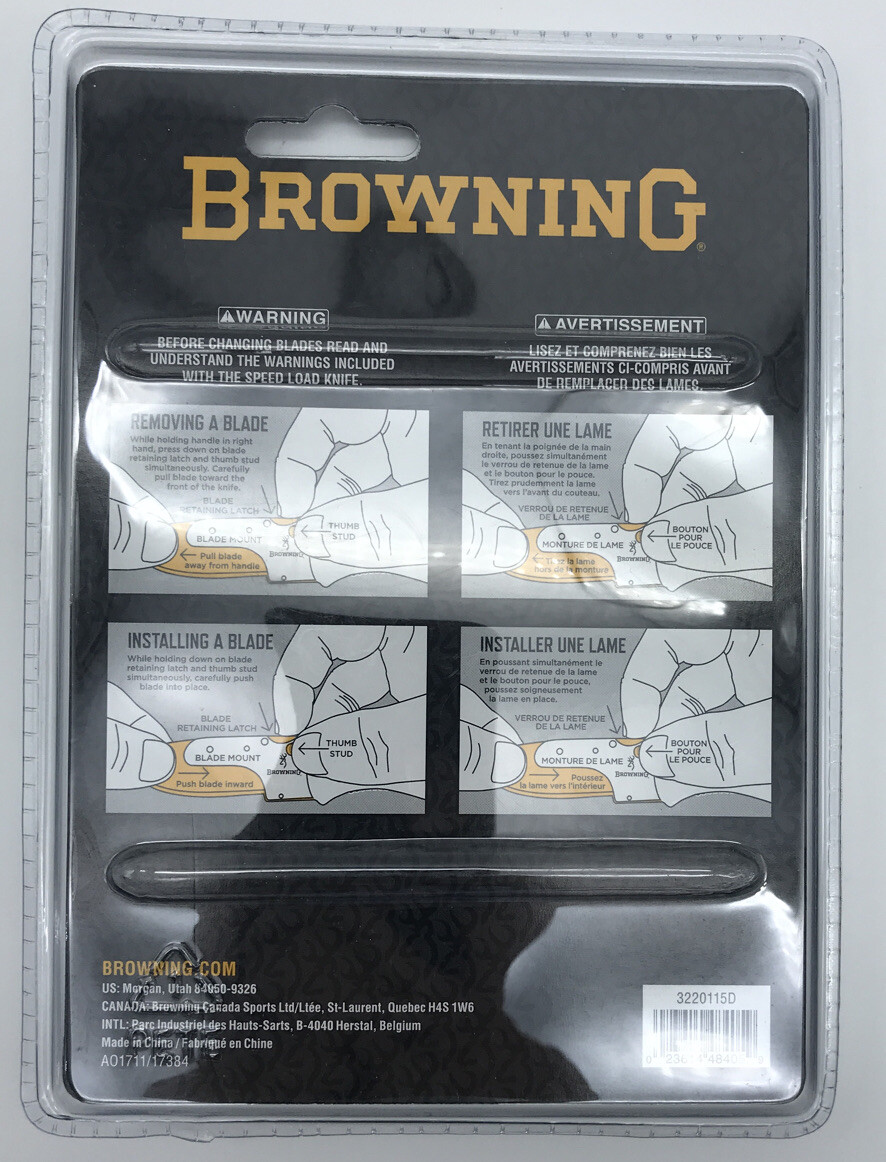 Browning Pack of 3 Speed Load Linerlock Knife Replacement Drop Pt Blades