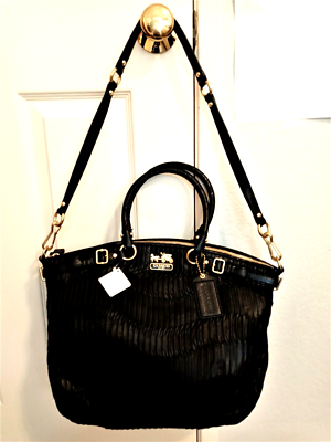 Gorgeous COACH Madison Gathered Leather Lindsey Satchel Black NWT